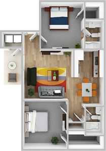 B1 - Two Bedroom / Two Bath - 860 Sq.Ft.*